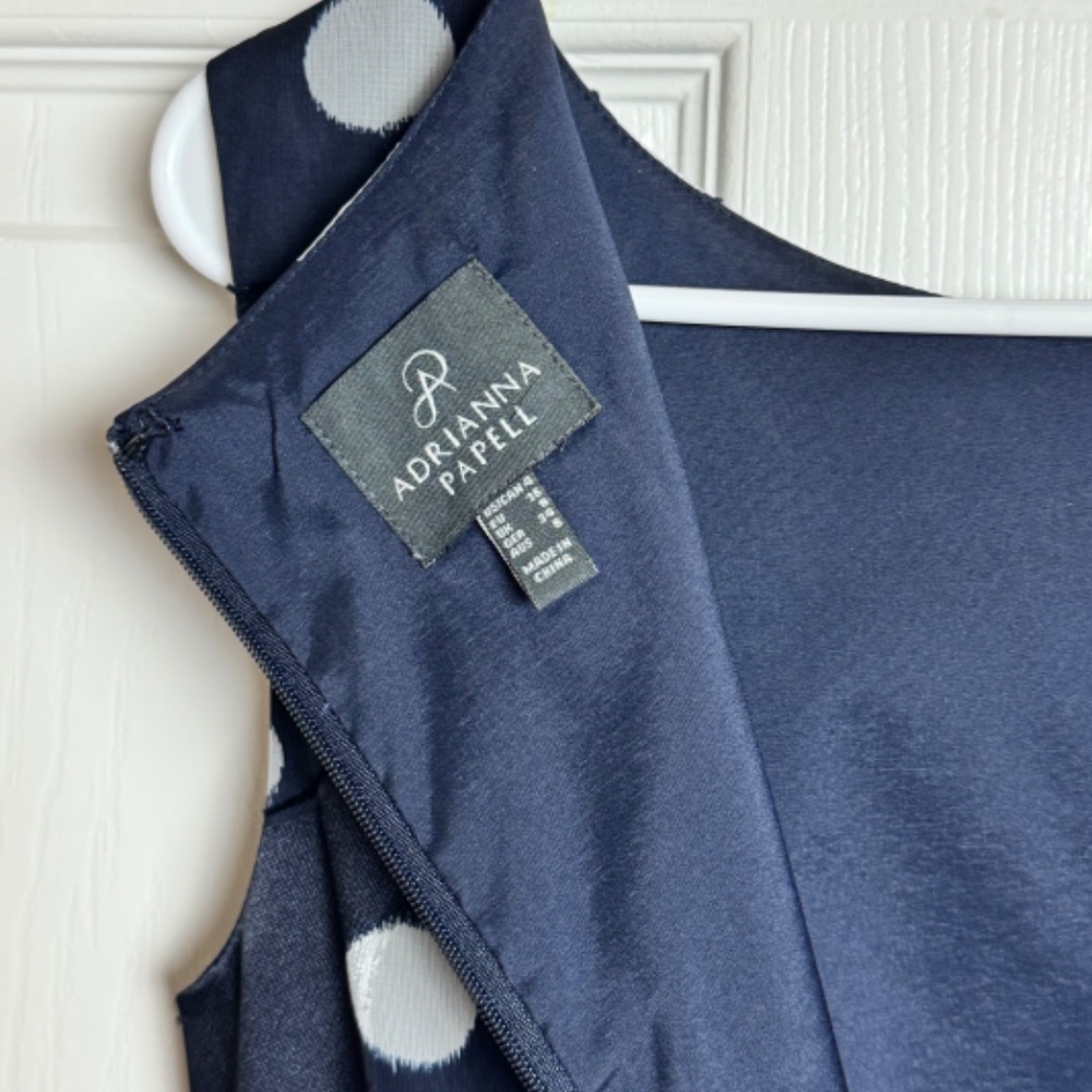 Adrianna Papell Navy Polka Dot Dress, Sleeveless Size 4 - Picture 9 of 11